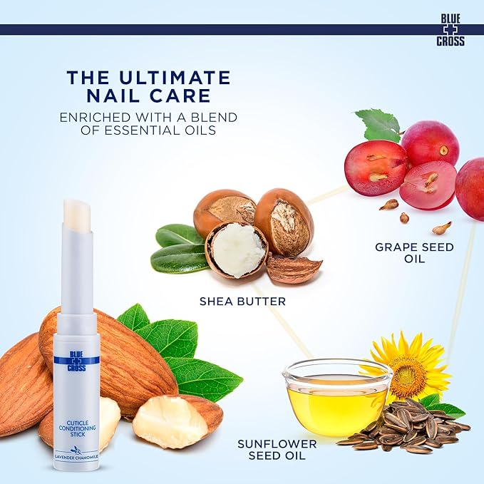 Blue Cross Cuticle Balm Conditioning Stick, Scented Cuticle Softener Oil Balm with Nourishing Sunflower & Grape Seed Oil, Professional Nail Care Supports Dry + Damaged Cuticles, 0.05oz, Almond