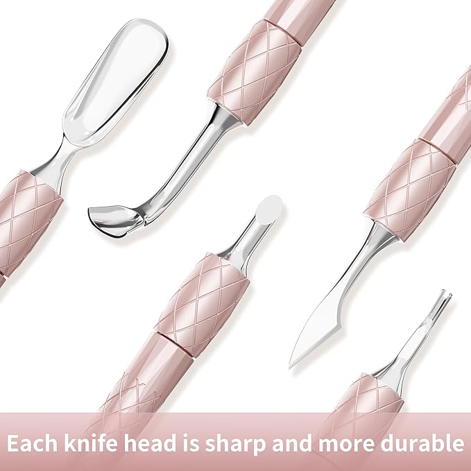 5 in 1 Cuticle Pusher Set with Aluminum Handle Precision Nail Cleaner Remover Tool for Manicure & Pedicure