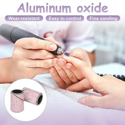 HARFINGTON 100pcs Small Sanding Bands 180 Grit for Nail Drill Bits Mini Sanding Band for Nails Gel Manicures Light Pink