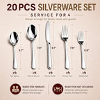 KIKCOIN 20-Pc Silverware Set for 4, Heavy Duty Stainless Steel Flatware Set | - Image 5