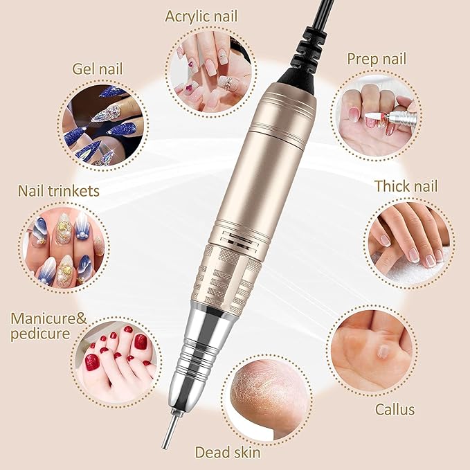 Madenia Professional Nail Drill Machine for Acrylic Nails, 35000RPM Compact Cute Electric Nail Drills with Touch Screen Efile Nail Drill E File Kit for Salon Home Manicure Pedicure Use, Pink