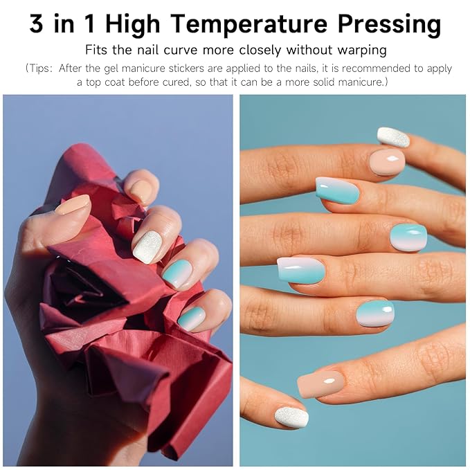 Semi Cured Gel Nail Strips, 28 pcs Sky Mirror UV Need, Long Lasting Stickers Full Wraps for Women Girls Kids DIY Decoration Birthday Party Gift