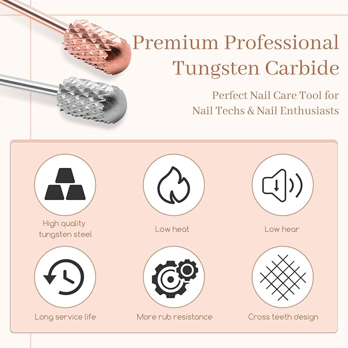 Nail Drill Bits Smooth Top 2PCS, Drill Bits for Nails Tungsten Carbide Bits for Acrylic, 3/32" Safety Nail Bits for Removing Acrylic/Hard Gel for Salon Experienced, Extra COARSE(XC)