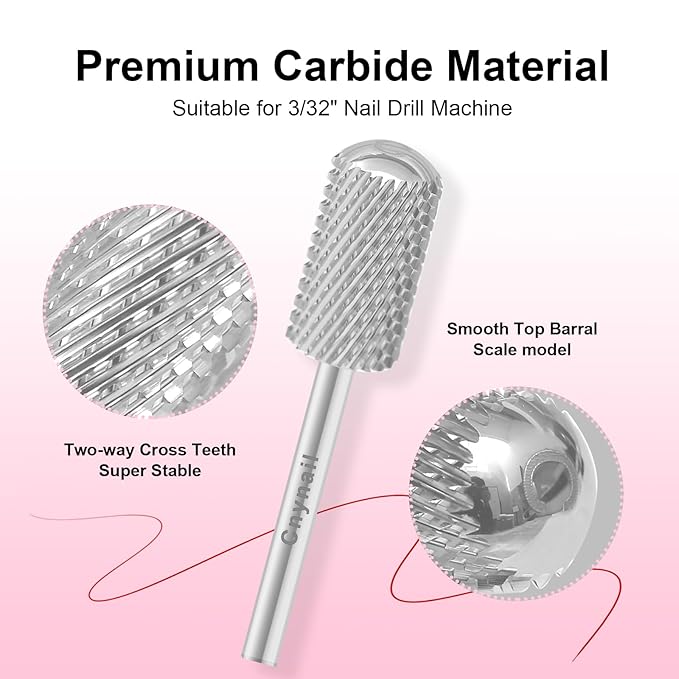 3/32" Large Barrel Smooth Round Top Tungsten Carbide Nail Drill Bit Safety Bit for Gel & Acrylic Removal, 2-Way Rotating Efile Tip, Salon Electric File Accessory (C Grit, Silver)