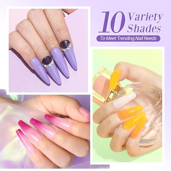 AZUREBEAUTY Dip Powder Nail Kit, Color Changing Glitter Pink Blue Purple Orange Mood Temperature Dipping Powder Liquid Set with Base Top Coat Activator for Home Manicure Gift
