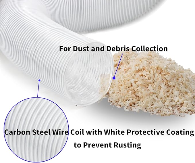 JUYO VONSAN 6 inch Dust Collection Hose 33ft 6” Heavy Duty Clear PVC Debris Flex Dust Collector Hose (6'' X 33ft)