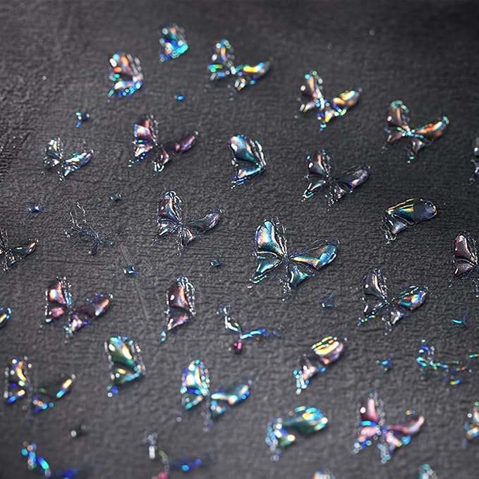 Aurora Laser Butterfly Nail Stickers - 5D Embossed, Holographic Design, Self-Adhesive Decals for Women's Nail Art Decoration