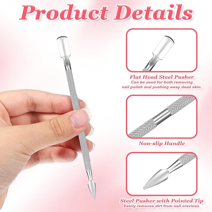 5 Pcs Cuticle Pusher Tool,Dual-Ended Cuticles Pushers Metal Cuticle Pusher and Scraper Stainless Steel Nail Scraper Tool Nail Cleaner Tools for Professional Salon & Home Manicure