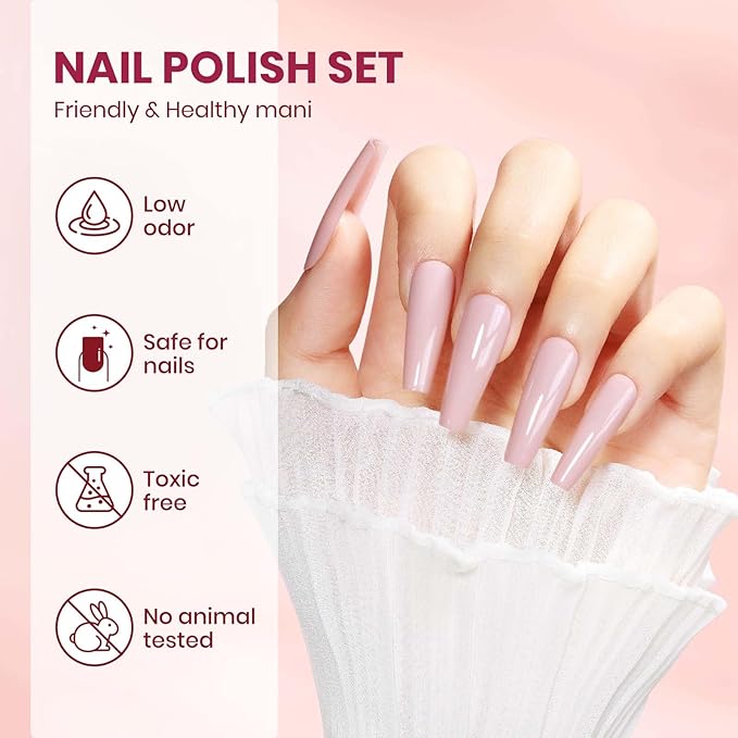 Nude Pink Nail Polish Set, Quick Dry Sheer Regular Nail Polish White Light Pink Glitter Fingernail Polish Natural Neutral Nail Lacquer High Glossy Nail Manicure DIY Salon Gift for Women Girl