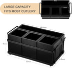 PTSTING Silverware Caddy Black Wood Silverware Holder Paper Plate Dispenser | - Image 3