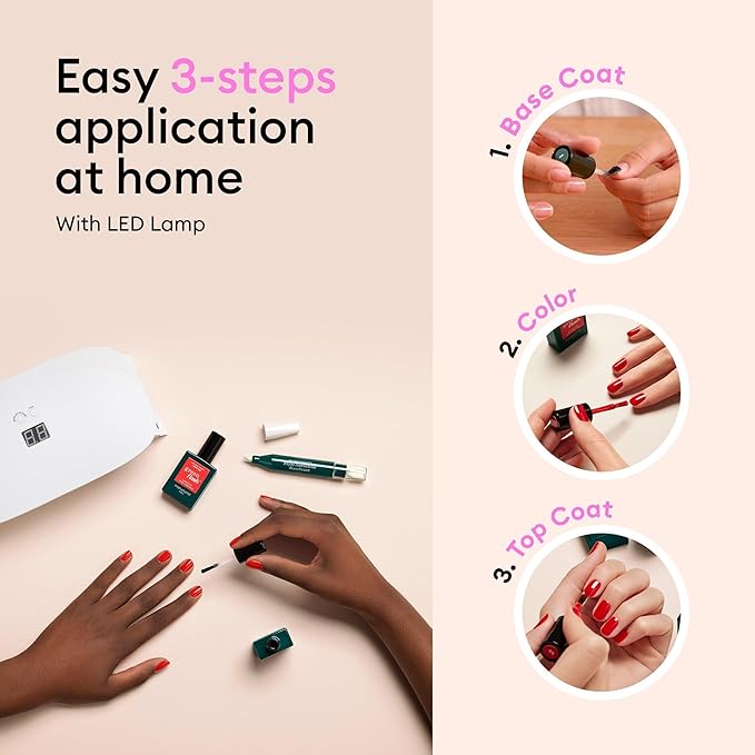 Manucurist Green Flash Slim LED Nail Gel Kit Gift Box : 24W LED Lamp, Base Coat, Top Coat, Poppy Red Polish, Polish Remover & Clips - Gel Nail Kit with Uv Light - Christmas Gifts for Women