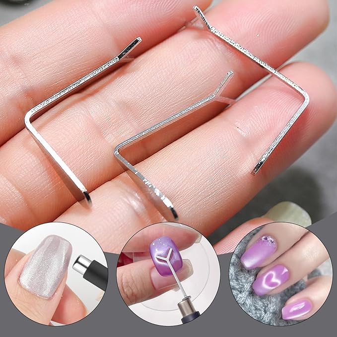 WOKOTO 14 Pcs Cat Eye Magnet For Nails With 3pcs Y-Shape Iron Mold Set, Cat Eye Gel Nail Polish Magnet Tools Powerful Set Wand Magnet, Magnetic Nail Polish Square Round Heart Magnet Stick For Nails