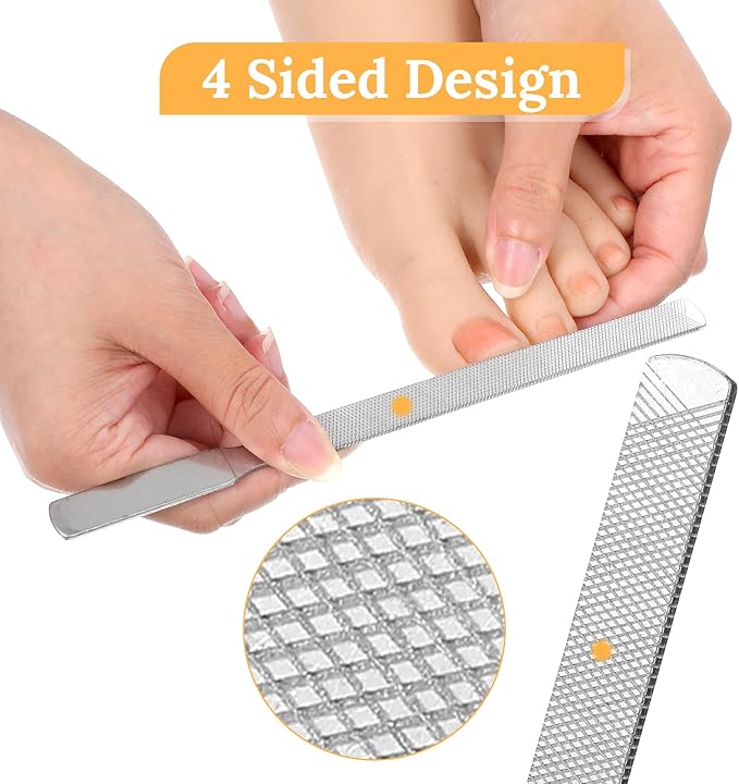 Professional Nail File Set 8 Pcs Stainless Steel Double Sided Manicure Pedicure Tools for Thick Hard Nails Non Slip Ergonomic Handle for Home Travel Salon Reusable Nail Care Kit for Fingernails