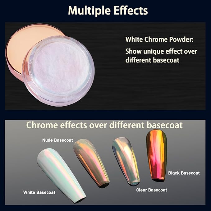 Allstarry Unicorn Chrome Nail Powder, Aurora Mermaid Iridescent White Pearl Nail Chrome Powder Pigment Glitter Fairy Dust for Nail Art, Manicure, Gel Nail Polish - Coral World