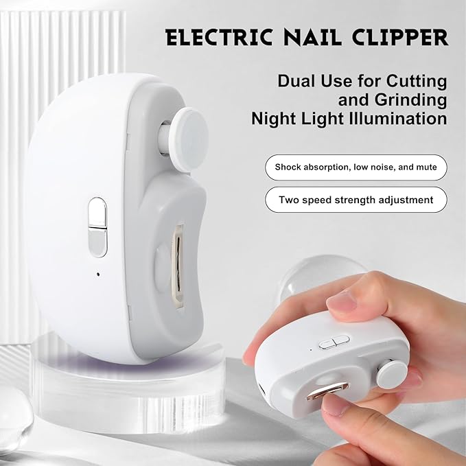 Electric Nail Clipper,2 in 1 Automatic Nail Trimmer with Polishing,Portable Fingernail Cutter 2 Speeds File Nail Clip Storage Rechargeable Safety Trimmer for Baby, Kids, Adults, Seniors (White)