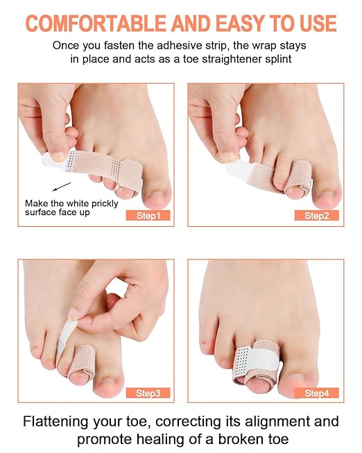 12 Pack Fabric Hammer Toe Correctors, Hammertoe Straightener, Reusable Toe Buddy Wrap Protective Broken Toe Wraps, Toe Splint for Broken Toe, Crooked toes, Bent Toes