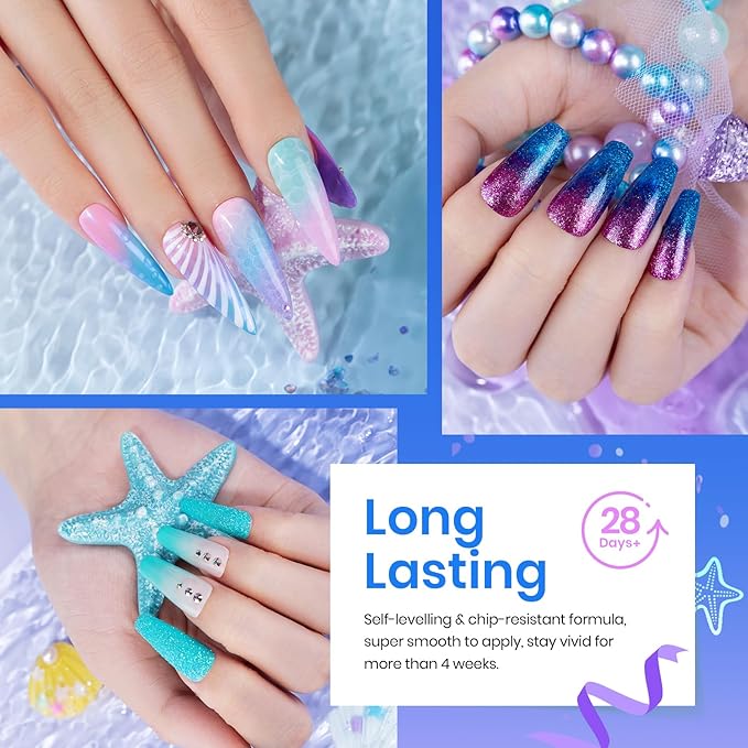 Beetles Purple Gel Nail Polish Set, 20 Colors Blue Green Pink Purple Shimmer Glitter Mermaid Gel Polish Kit with Base Top Coat Soak off Uv Nail Art Christmas Gifts for Women