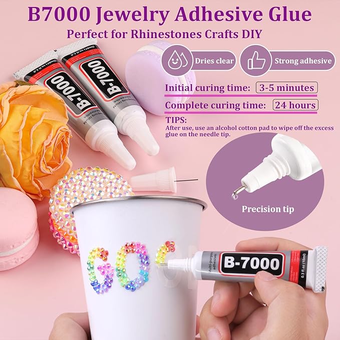 32000Pcs Resin Rhinestones with Tweezers for Crafting, Mixed-Color 3mm Bedazzling Crystal with 1Pcs 10ml B7000 Jewelry Glue for DIY Crafts Clothing Tumblers Shoes Fabric Nail Art