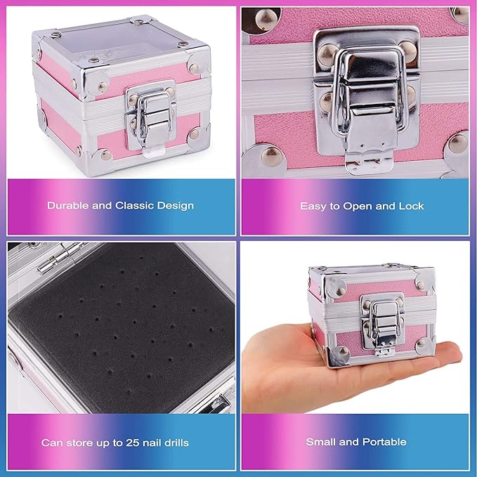 25Pcs Nail Drill Bits Set with Holder, 3/32 Inch Ceramic Tungsten Carbide Diamond Nail Drill Bit Cuticle Efile Remover for Home Salon Manicure Pedicure Acrylic Gel Polish