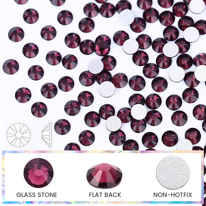SS12 Non Hotfix Flatback Glass Nail Gems Crystals for Crafts, Makeup Bags, Shoes & DIY Decoration (1440pcs, Amethyst)