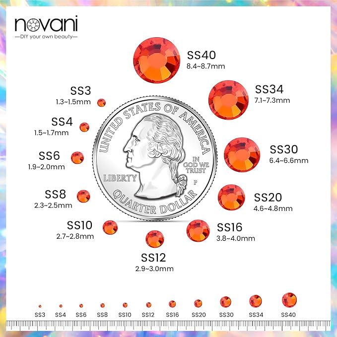 Novani Crystal Rhinestones, Flatback Loose Gemstones 1440pcs Glass Rhinestones for Clothes Shoes Crafts Makeup Nail Art and DIY Decorations(SS16, Orange)