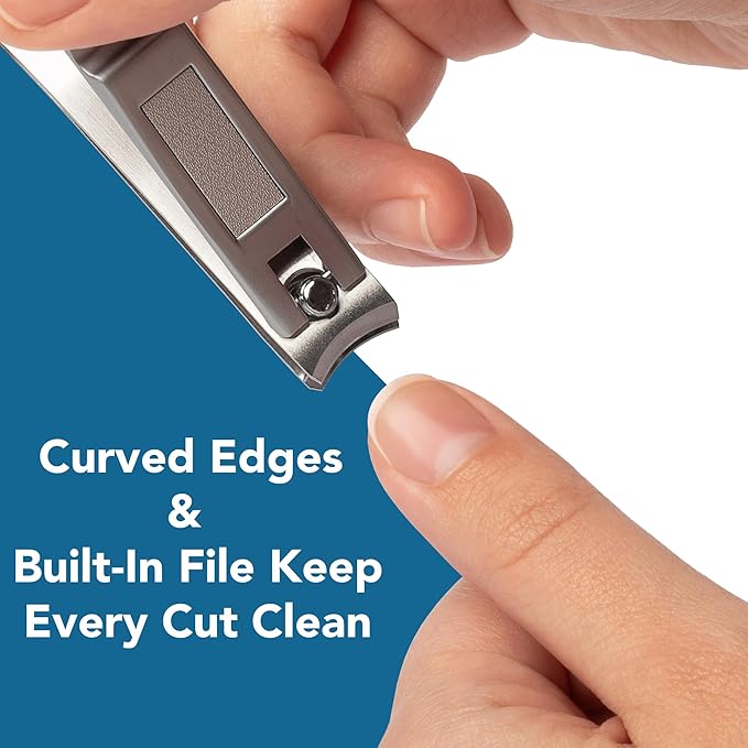 Ultra Sharp Nail Clippers Set - 2 Pack Stainless Steel Fingernail & Toenail Trimmers with Built-in Nail File for Women & Seniors (Silver)