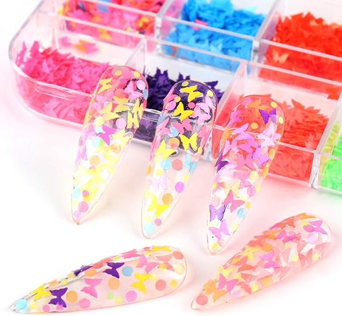 12 Colors 3D Butterfly Nail Sequins Luminous Butterflies Nail Art Design Holographic Butterflies Shape Flakes for Nail Decorations Sparkle Colorful Confetti Glitters Sheets Nails Art Accessories