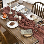 Artoid Mode Boho Cheesecloth Gauze Dusty Rose Wedding Table Runner, 120 Inch - Image 3
