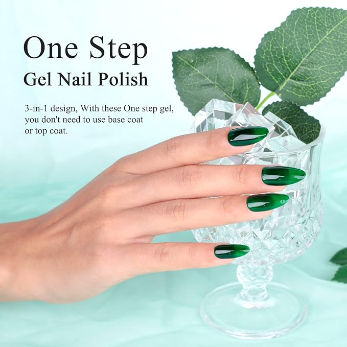 Imtiti Carnival Evergreen Gel Nail Polish, Dark Green 3 in 1 One Step Gel Polish Color Soak Off UV LED Fall Winter Nail Gel Polish Nail Art Starter Manicure Salon DIY at Home Christmas, 0.5 Fl Oz
