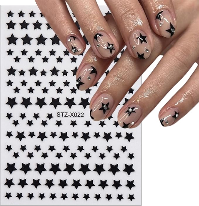 6 Sheets Heart Shaped Nail Art Stickers 3D Laser Star Shape Nail Stickers Self-Adhesive Gold and Silver Heart Shape Design Decals Four Pointed Star Women's Nail Decoration