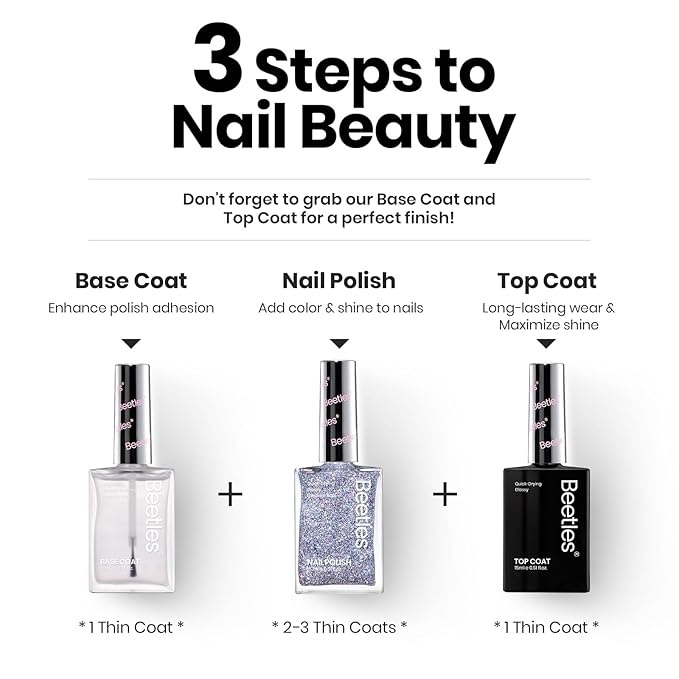 Beetles Silver Glitter Nail Polish, 1Pcs 15ml Silver Color Sparkle Nail Polish Quick Dry, Holographic Nail Lacquer Art Effect for Nail Salon DIY at Home, Nail Art Design for Women