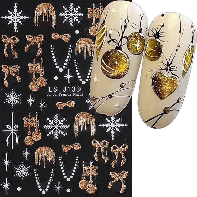 JMEOWIO 8 Sheets Christmas Glitter Nail Art Stickers Decals Self-Adhesive Silver Snowflake Nail Supplies Nail Art Design Decoration Accessories