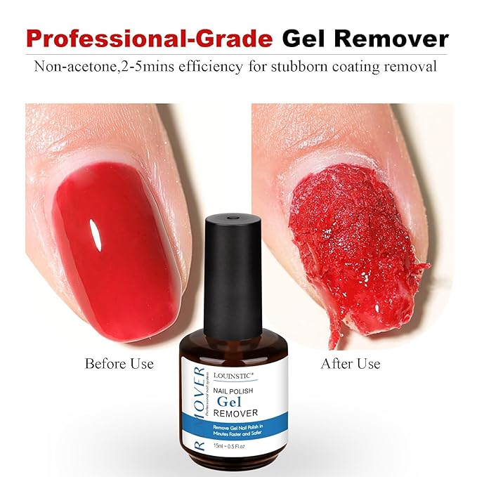 LOUINSTIC Nail Gel Polish Remover – 3 Pcs with Nail File – Non-Irritating, No Damage, Easy to Use at Home(15ml/0.5oz)