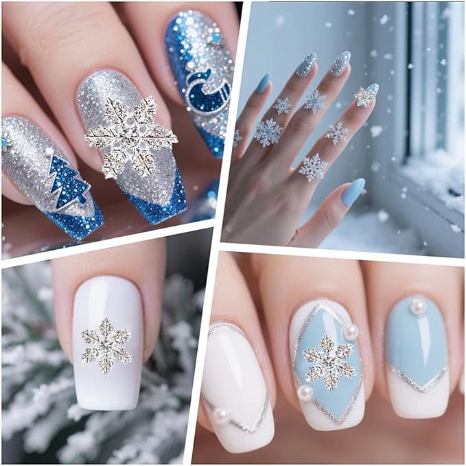 20Pcs Christmas Snowflake Nail Charms and Gems Gold Silver Alloy Snowflake Xmas Nail Art Charms Rhinestone Jewelry for Women DIY Winter Christmas Holiday Party Nail Decoration Supply