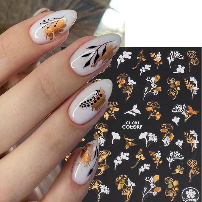 9 Sheets Fall Nail Stickers for Nail Art Maple Leaf Nail Decals Flower Tree Maple Leaves Design Decals D Self-Adhesive Glitter Gold Nail Sticker Thanksgiving Day Nail Art Stickers for Nails Tips