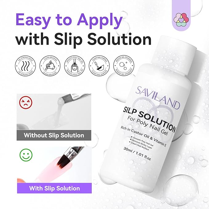 SAVILAND Poly Gel Nail Kit Starter: 4 Colors Natural Clear Poly Nail Gel with U V Lamp Slip Solution Quick Dry Nourish Nails 28 Days Durable DIY Salon Home Use