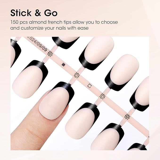 Gellen French Tip Press on Nails, Soft Medium Square French Gel Nails 150 Pcs, Classic Pink French Tip Nails, 3 in 1 No Need to File Natural Full Cover Tips 15 Sizes, Glue On Nails for Women Nails Art