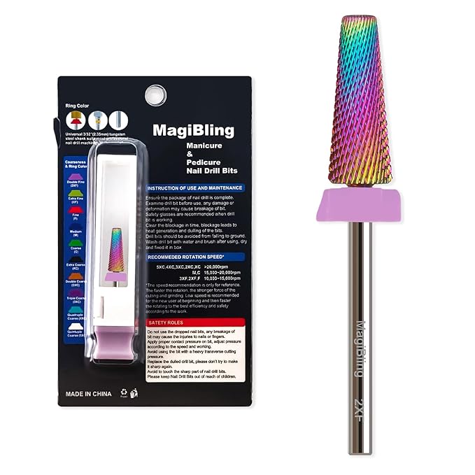 2xf 5 in 1 Nail Drill Bits, 16mm Tapered 3/32'' Professional Tungsten Carbide Bits for Efile, 2 Rotation for Electric Drill, Remove Thin Gel, Manicure Cuticle Gel Polishing, Techs Bits, Double Fine