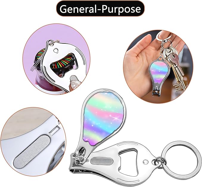Nail Clippers with Key Chain Cute Stainless Steel Nail Cutter with File Professional Toenail Clipper for Men Multifunction Toenail Clipper 2 Pack Nique Cutter for Adult(Rainbow Light)