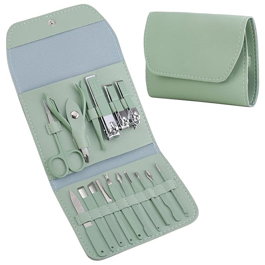 Manicure Set Professional, Nail Clippers, Pedicure Kit, 16 In 1 Grooming Kit Stainless Steel, Toenail Scissors Tools with Luxurious Leather Travel Case for Men Women Mint Upgraded Version