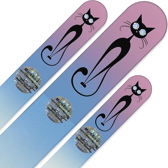 Mont Bleu Set of 3 Cats Crystal Nail Files Hand Decorated with Crystals - Handmade - Czech Tempered Glass