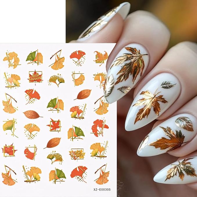 6 Sheets Thanksgiving Day Nail Stickers for Nails Art Fall Nail Decals Self-Adhesive Maple Leaf Nails Art Design Supplies Sticker Acrylic Manicure Tips Decoration Stickers for Women Autumn Nails DIY