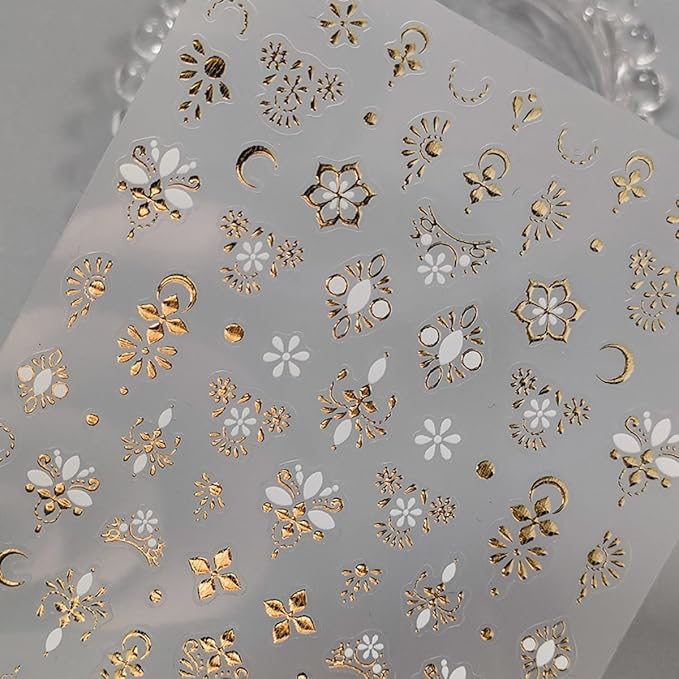 5D Embossed Nail Sticker Retro Gold Flower Nail Art Sticker Self Adhesive Nail Decals Luxury Floral Nail Art Decals for Nails Decoration Supplies for Women Girls DIY Manicure