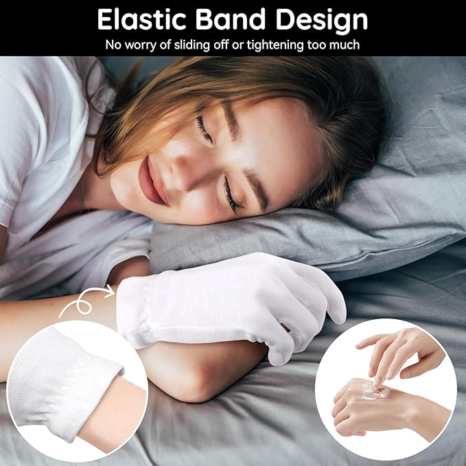 Segbeauty 12 Counts Moisturizing Hand Gloves with Elastic Band, Extra Large Lotion Gloves Overnight for Women, 6 Pairs Moisture Sleeping Gloves for Dry Hands, Thick Cotton Work Gloves for Art Handling