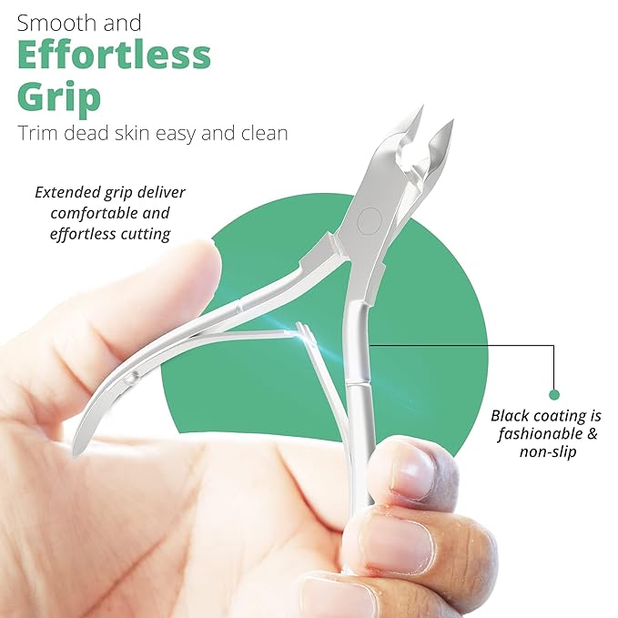 Professional Cuticle Trimmer with Cuticle Pusher Nail Cuticle Remover Nipper Silver Stainless Steel Sharp Blades Manicure Tools with Double Spring Nail Care Pedicure Nail Tools Home Spa (Silver)