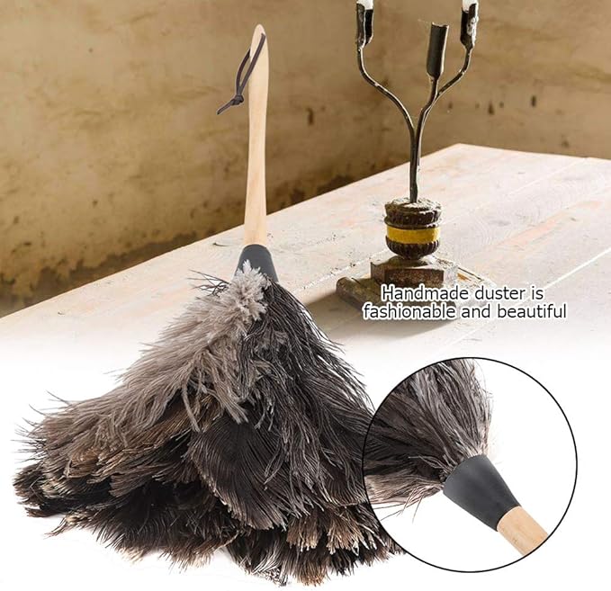 Duster, 22'' Super Soft Handmade Washable Non-electrostatic Duster Easy Efficient Dusting with Wooden Handle (Brown)
