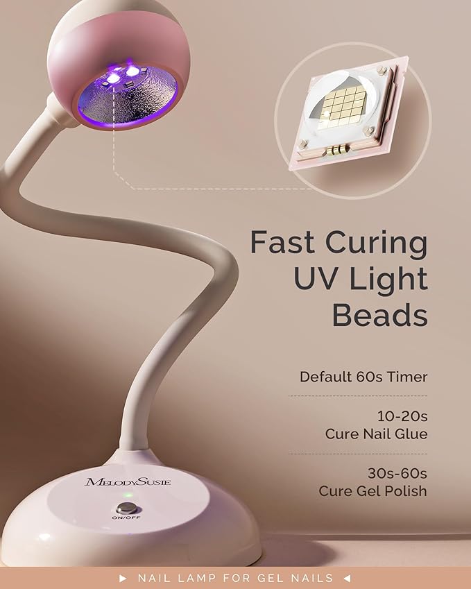 MelodySusie 2 in 1 Professional Nail Desk Lamp and Flash Cure UV Nail Lamp for Nail Art Fill Light&Curing,Cordless Gooseneck UV Light for Gel x Nails with 2 Timers, Rechargeable, Salon Use