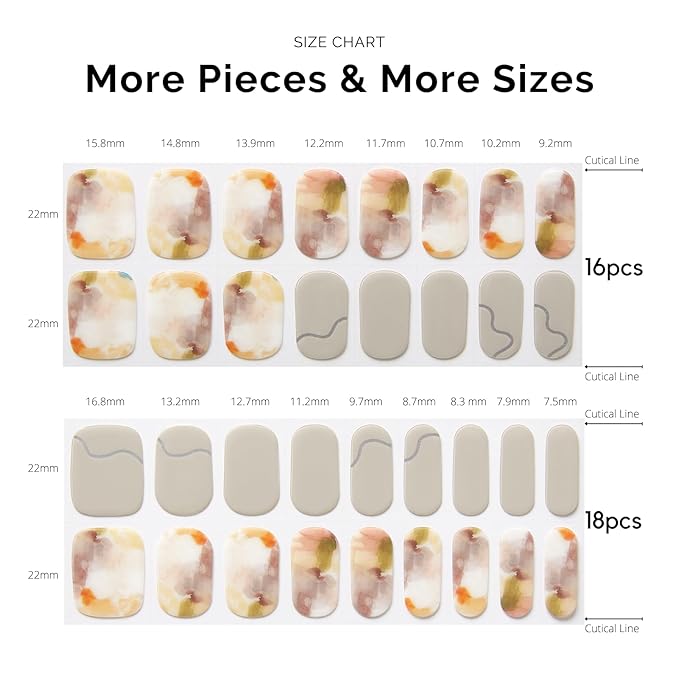 Semi Cured Gel Nail Strips - NAILOG 34 Pcs Art Painting Nail Stickers Extra Long Wraps with Glossy Gel Finishing for Autumn Winter, Like A Painting