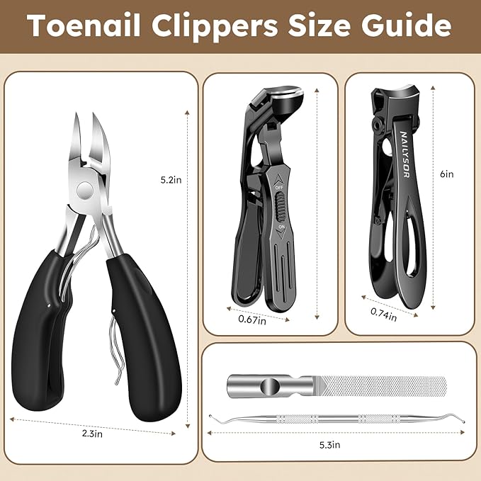 Toenail Clippers for Seniors for Thick Nails, 5Pcs Nail Clippers for Men Angled Head, Toe Nail Clippers Wide Jaw Opening with Catcher, Heavy Duty Ingrown Fingernail Clippers Long Handle for Women