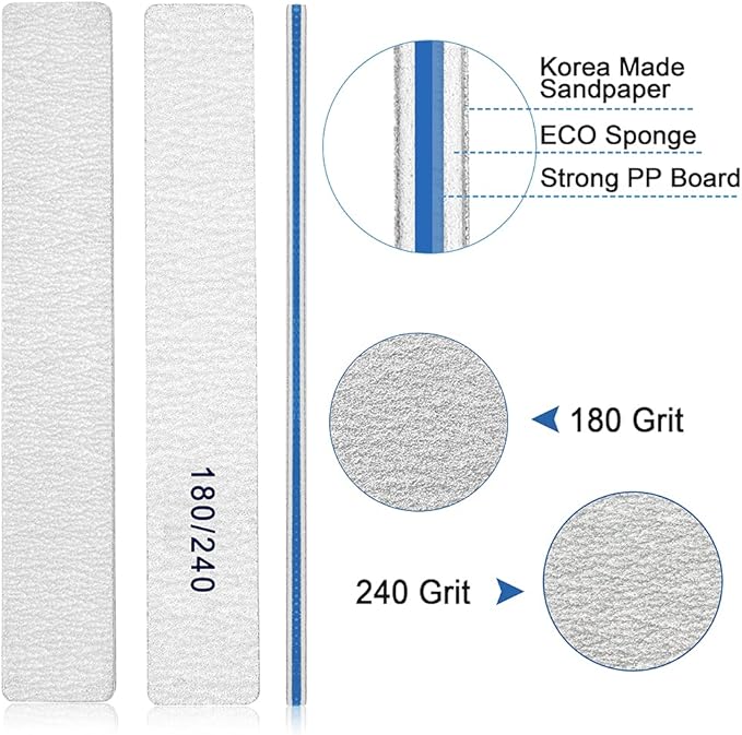 Nail File-Nail Files for Natural Nails 180/240 Grit, Emery Boards Nail Files Double Sided, 12 PCS Professional Manicure Tools for Nail Tech